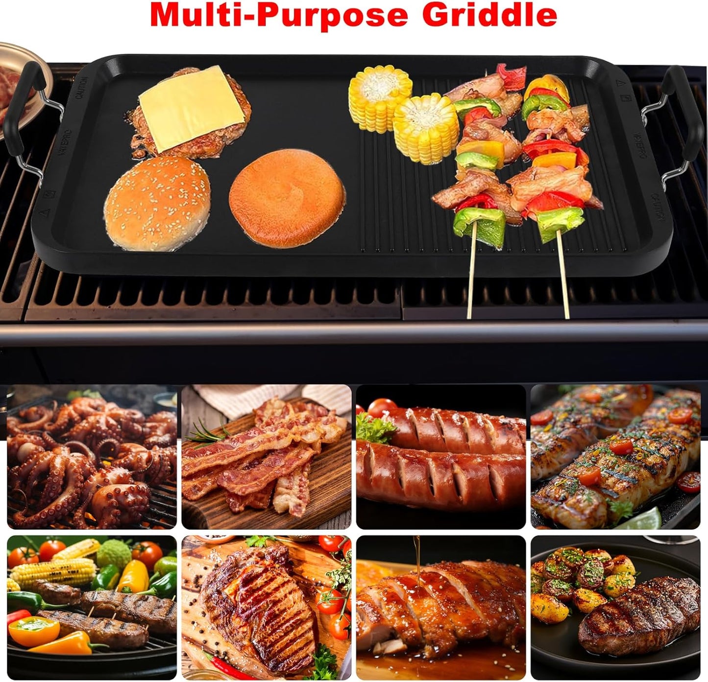 Vayepro 2-in-1 Stove Top Griddle & Grill Pan, 20 Inch Non-Stick Double Burner Griddle for Gas, Electric, and Camping Stoves, Perfect for Pancakes, BBQ