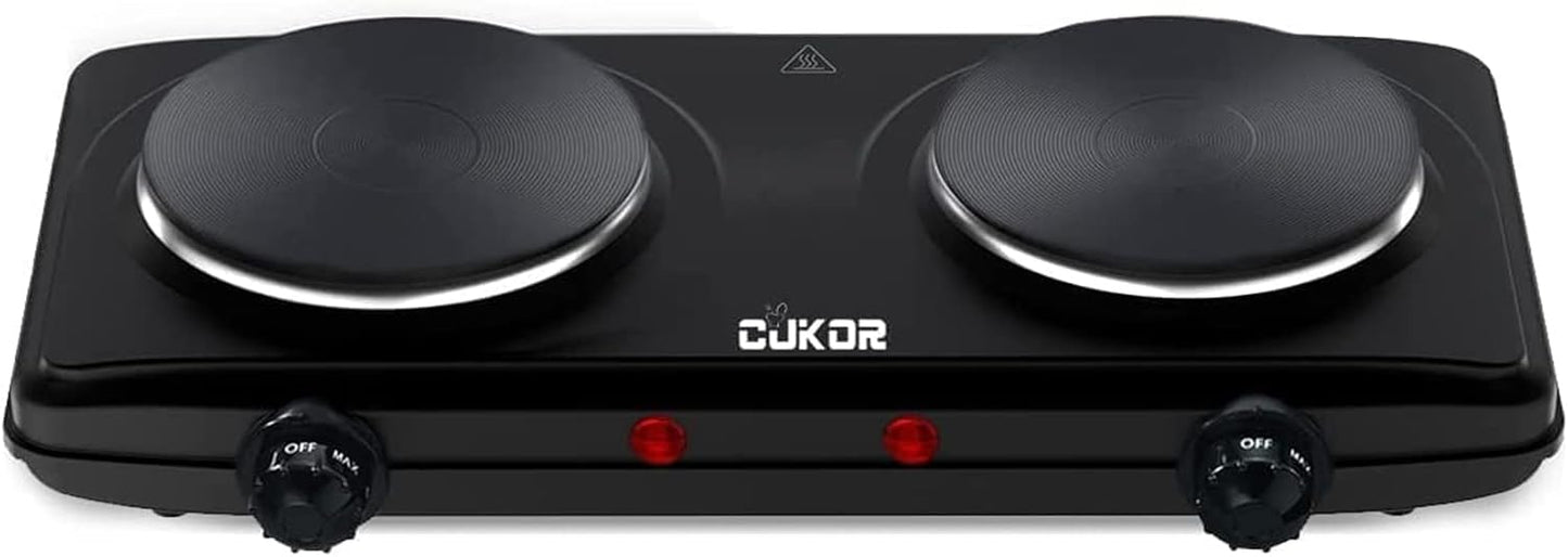 Electric Hot Plate, Double Cast Iron 2 Burner, 1800W Countertop Burner, Dual Electric Stove Burners, Portabel Electric Cooktop, Portabel Double Burner for Cooking
